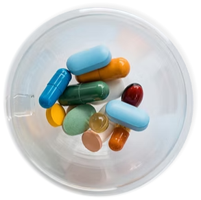 Medicines in a pharmaceutical bowl